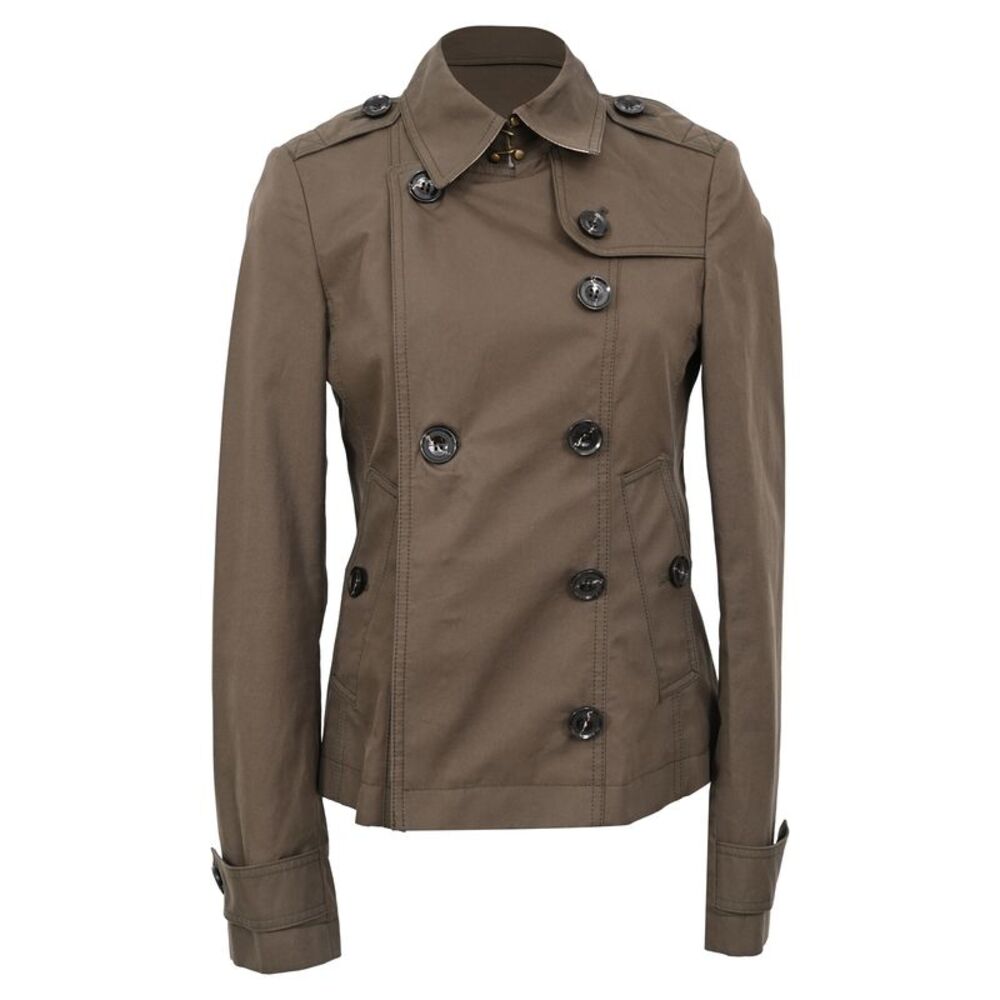 Burberry Checked Peacoat in Brown Cotton